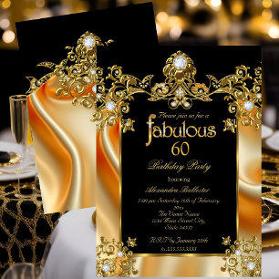 Invitation Fabuleux Élégant 60e Anniversaire Soie Or Diamants