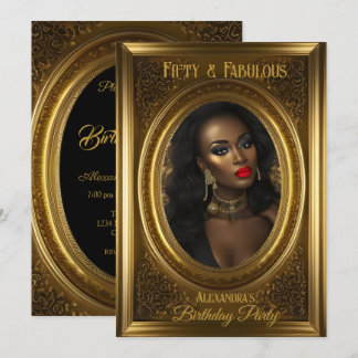 Invitation Fabuleux Elégant Photo Anniversaire Fête Vieux Or
