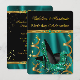 Invitation Fabuleux Emerald Green Gold talons fête d'annivers