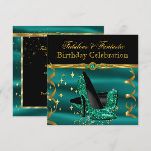 Invitation Fabuleux Emerald Green Heels Gold fête d'anniversa