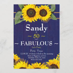 Invitation Fabuleux et 50 ans Fleur de soleil bleu moderne