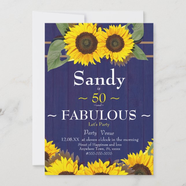 Invitation Fabuleux et Cinquante Anniversaire Moderne Bleu To (Devant)