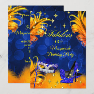 Invitation Fabuleux Mascarade bleu jaune fête d'anniversaire