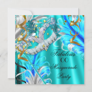 Invitation Fabuleux Masquerade Party Anniversaire Turquoise B