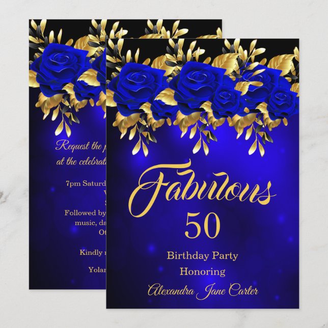 Invitation Fabuleux n'importe quel âge Anniversaire Bleu Rose (Devant / Derrière)