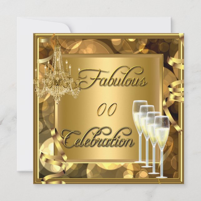 Invitation Fabuleux N'Importe Quel Âge Célébration Gold Champ (Devant)