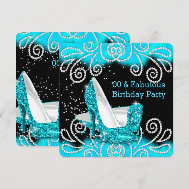 Invitation Fabuleux Parties scintillant Turquoise talons haut (Devant / Derrière)