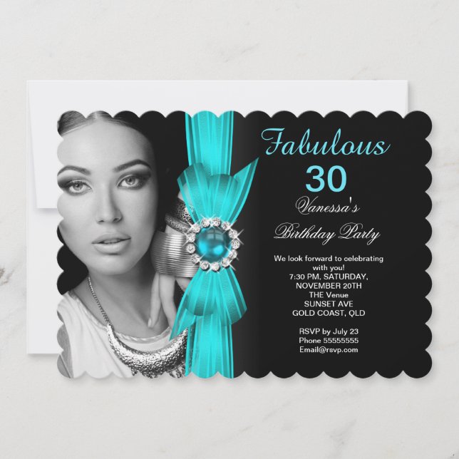 Invitation Fabuleux Photo fête d'anniversaire Turquoise bleu  (Devant)