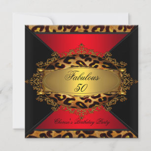 Invitation Fabuleux Red Gold Black Leopard fête d'anniversair