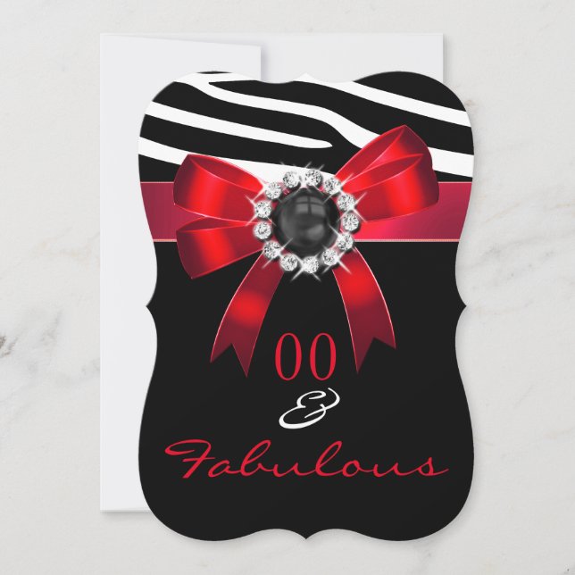 Invitation Fabuleux Red Zebra Noir Blanc fête d'anniversaire (Devant)