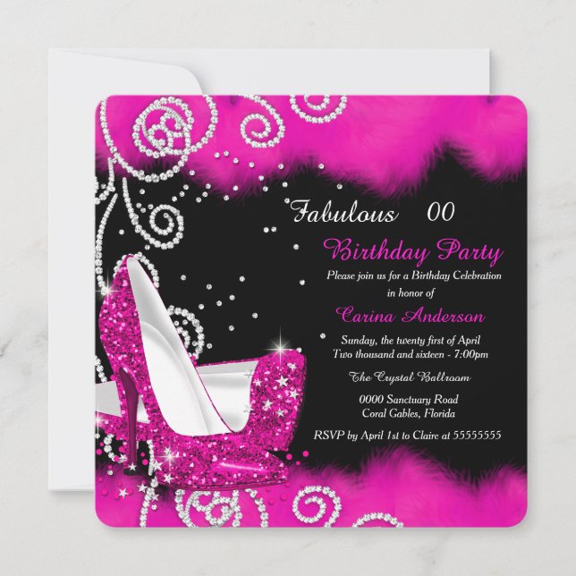 Invitation Fabuleux rose hauts talons fête d'anniversaire (Devant)