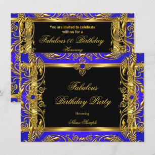 Invitation Fabuleux Royal Blue Black Gold fête d'anniversaire