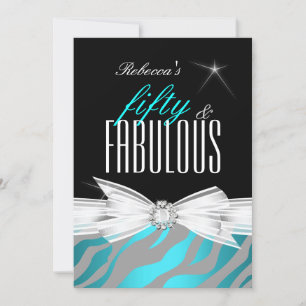 Invitation Fabuleux Turquoise Black Grey Zebra 50e fête d'ann