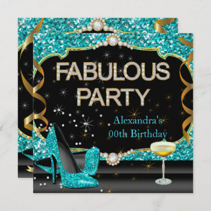 Invitation Fabuleux Turquoise Black Parties scintillant fête 