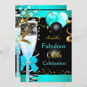 Invitation Fabuleux Turquoise Blue Champagne Gold fête d'anni