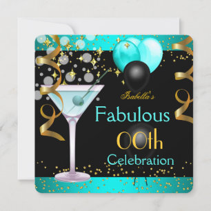 Invitation Fabuleux Turquoise Blue Martini Gold fête d'annive