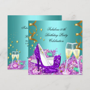 Invitation Fabuleux Turquoise violet Parties scintillant haut