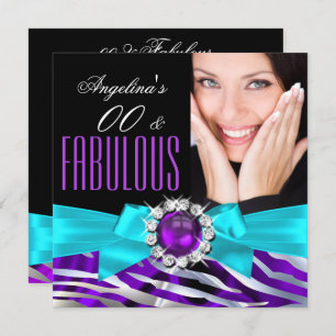 Invitation Fabuleux Zebra Purple Turquoise Black fête d'anniv