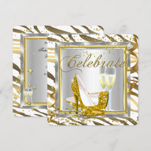 Invitation Fabuleux Zebra Stripe Champagne Gold Silver Party