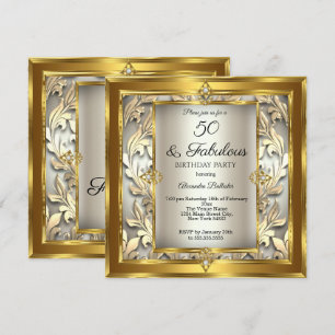 Invitation Fabulos 50 Crème Or floral Damassé Anniversaire