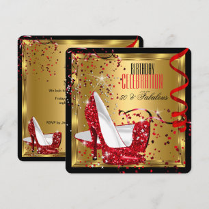Invitation Fabulos 50 Talons Rouges Fête d'Anniversaire en Or