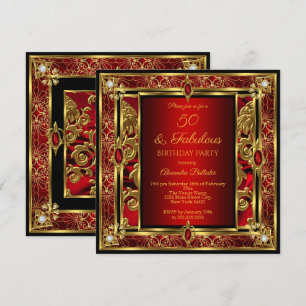 Invitation Fabulos 50e Anniversaire Rouge Rubis Damassé Or Di
