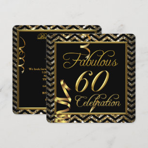Invitation Fabulosa fête d'anniversaire 60 Chevron Or Noir