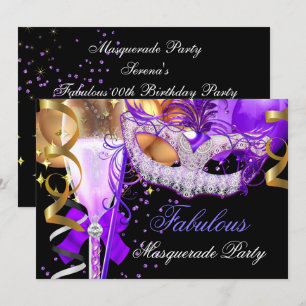 Invitation Fabulose Fête de Mascarade Violet Or Noir 3