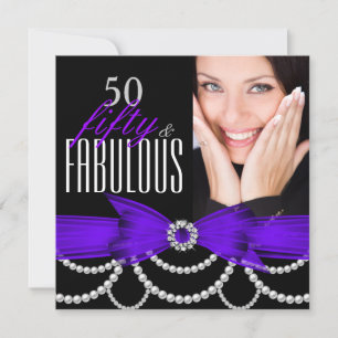 Invitation Fabulosus 50 Purple Pearls Photo Fête d'anniversai