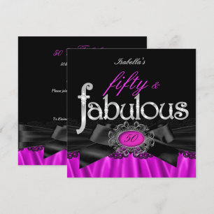 Invitation Fabulosus 50 Rose Soie Noir Dentelle Fête d'Annive