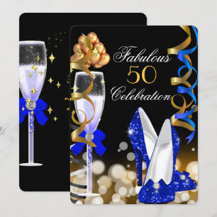 Invitation Fabulosus 50 Royal Bleu Noir Or Anniversaire