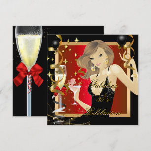 Invitation Fabulous 30 Anniversaire Fête Rouge Or Noir