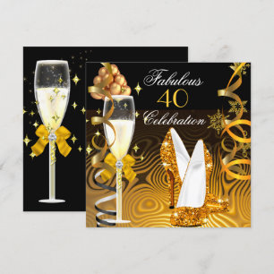 Invitation Fabulous 40 Anniversaire Fête Paillettes Jaune Or