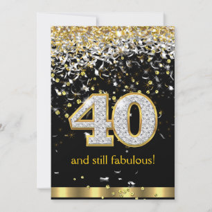 Invitation Fabulous 40 ans Rubans Dorés Argentés 40e Annivers