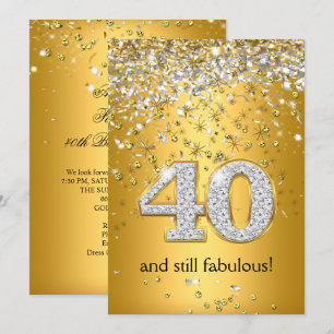 Invitation Fabulous 40 ans Rubans Dorés Argentés 40e Annivers