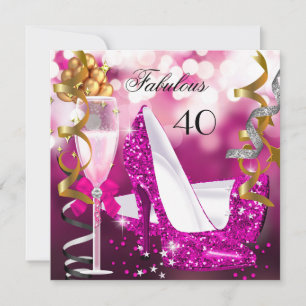 Invitation Fabulous 40 Rose Chaud Bulles Paillettes Or Fête 3
