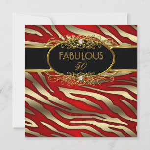 Invitation Fabulous 50 50e Anniversaire Fête Or Zèbre ROUGE