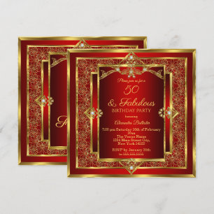 Invitation Fabulous 50 Anniversaire Fleur Or Rouge Fête
