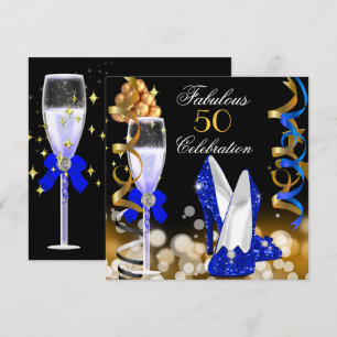 Invitation Fabulous 50 Anniversaire Royal Bleu Noir Or