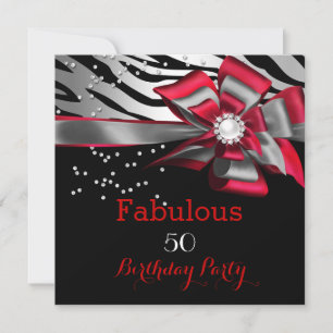 Invitation Fabulous 50 Fête Zèbre Rouge Perle Noir Argent