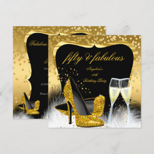 Invitation Fabulous 50 Party Gold Champagne Glitter Talons
