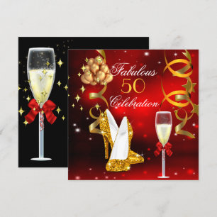 Invitation Fabulous 50 Red Gold High Heel Champagne Party 2