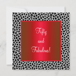 Invitation Fabulous 50ème Impression Animale Noir Blanc Rouge