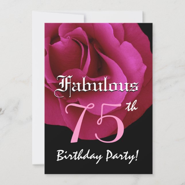 Invitation Fabulous 75 Anniversaire de la fête Ruby Red Rose (Devant)