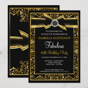 Invitation Fabulous Anniversaire Perle Or Ruban Noir Invitati