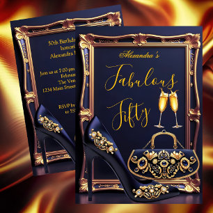 Invitation Fabulous Anniversaire Talons Navy Bijoux Champagne