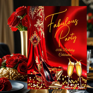 Invitation Fabulous Anniversaire Talons Rouges Or Champagne