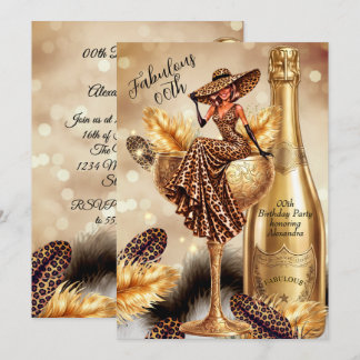 Invitation Fabulous Birthday Leopard Gold Champagne Goblet