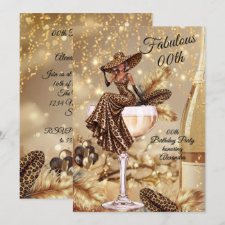 Invitation Fabulous Birthday Leopard Gold Dress Champagne