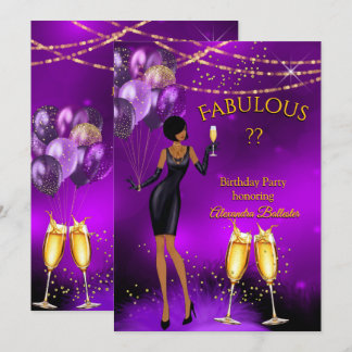 Invitation Fabulous Birthday Simple Black Dress Purple Party